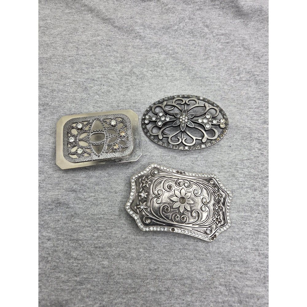 Lot of 3 Women's Floral Ruby Gem Filigree Southwestern Belt Buckles